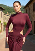 Long Sleeve Draped Cut Out Detail Maxi Dress Burgundy