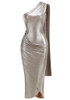 One Shoulder Draped Midi Dress Titanium