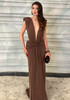 Backless Draped Maxi Dress Brown