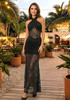 Halter Lace Insert Ruched Maxi Dress Black