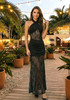 Halter Lace Insert Ruched Maxi Dress Black
