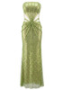 Strapless Sequin Mesh Insert Maxi Dress Green