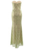 Strapless Sequin Mesh Insert Maxi Dress Green