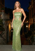 Strapless Sequin Mesh Insert Maxi Dress Green