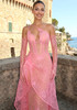 One Shoulder Lace Insert Maxi Dress Hot Pink