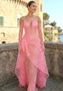 One Shoulder Lace Insert Maxi Dress Hot Pink