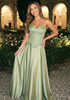 Strapless Embellished Lace Maxi Dress Green