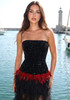 Strapless Sequin Ruffle Maxi Dress Black Red