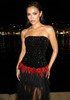 Strapless Sequin Ruffle Maxi Dress Black Red