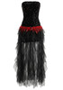 Strapless Sequin Ruffle Maxi Dress Black Red