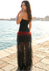 Strapless Sequin Ruffle Maxi Dress Black Red