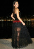 Strapless Sequin Ruffle Maxi Dress Black Red
