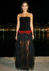 Strapless Sequin Ruffle Maxi Dress Black Red