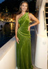 One Shoulder Maxi Velvet Dress Green