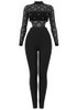 Long Sleeve Studded Mesh Detail Jumpsuit Black