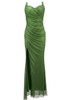 Strapless Crystal Draped Sparkly Maxi Dress Green