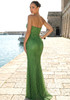 Strapless Crystal Draped Sparkly Maxi Dress Green