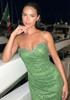 Strapless Crystal Draped Sparkly Maxi Dress Green