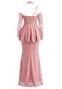 One Shoulder Lace Peplum Maxi Dress Pink