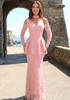 One Shoulder Lace Peplum Maxi Dress Pink