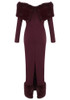 Long Sleeve Fur Bardot Midi Dress Burgundy