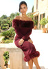 Long Sleeve Fur Bardot Midi Dress Burgundy