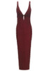 Embellished Plunge V Neck Maxi Dress Burgundy