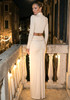 Long Sleeve Crystal Draped Maxi Dress Ivory