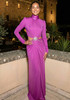 Long Sleeve Crystal Draped Maxi Dress Magenta