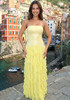 Strapless Sequin Ruffle Maxi Dress Yellow