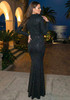 Long Sleeve Cut Out Embellished Maxi Dress Black