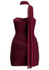 Halter Scarf Draped Sparkly Dress Burgundy