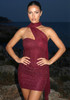 Halter Scarf Draped Sparkly Dress Burgundy