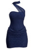 Halter Scarf Draped Sparkly Dress Blue