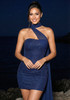 Halter Scarf Draped Sparkly Dress Blue