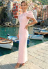Draped Short Sleeve Crystal Maxi Dress Pink