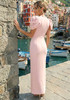 Draped Short Sleeve Crystal Maxi Dress Pink