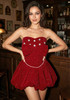 Strapless Sparkly Corset Bubble Velvet Dress Red