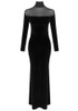 Long Sleeve Mesh Insert Maxi Velvet Dress Black
