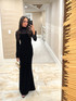 Long Sleeve Mesh Insert Maxi Velvet Dress Black