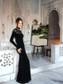 Long Sleeve Mesh Insert Maxi Velvet Dress Black