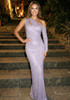 Long Sleeve One Shoulder Sparkly Maxi Dress Lavender