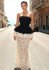 Strapless Peplum Petal Maxi Dress Black Ivory