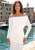 Long Sleeve Draped Bardot Maxi Dress White