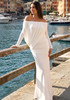 Long Sleeve Draped Bardot Maxi Dress White