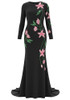 Long Sleeve Floral Embellished Maxi Dress Black