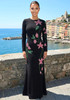 Long Sleeve Floral Embellished Maxi Dress Black