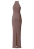 Embellished Mesh Insert Maxi Dress Brown