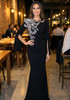 Long Sleeve Crystal Floral Maxi Dress Black
