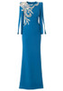 Long Sleeve Crystal Floral Maxi Dress Turquoise